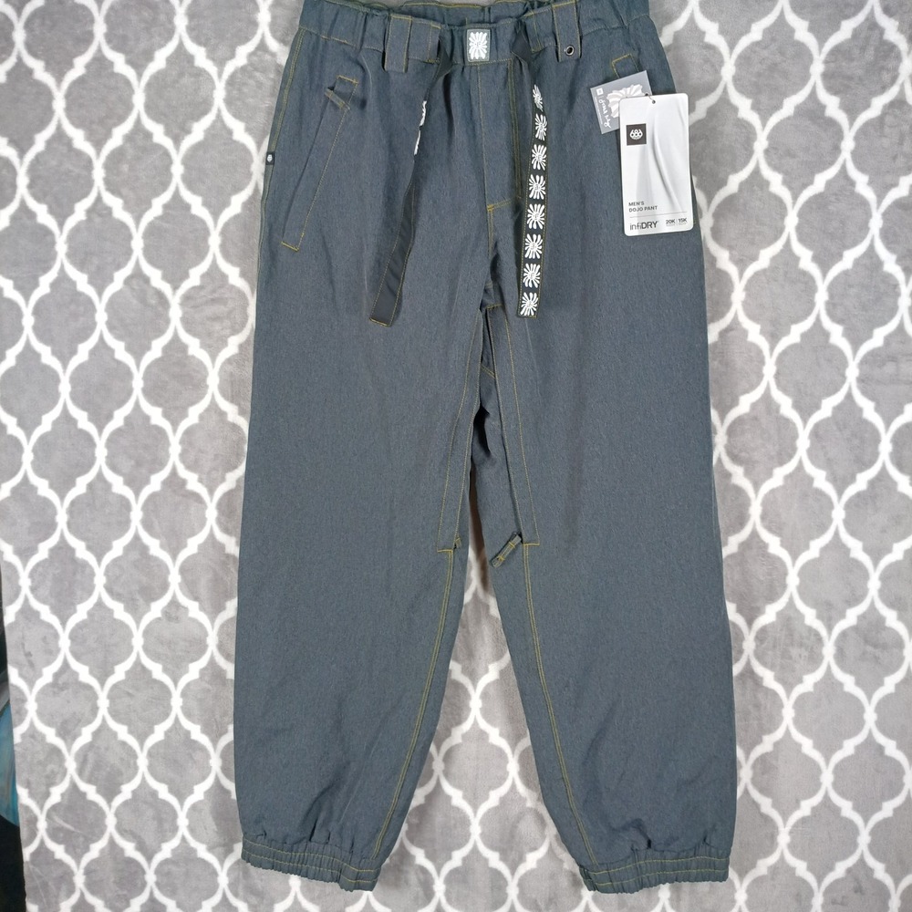 686 Forest Bailey Dojo Snowboard Pants Men Medium Black Denim Baggy 20K 15K - Picture 3 of 13
